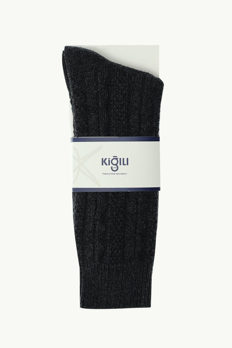 Medium Anthracite Melange Single Pattern Wool Socks