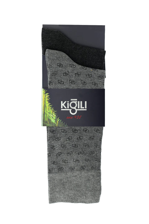 Medium Anthracite Melange Patterned Bamboo Socks Set of 2