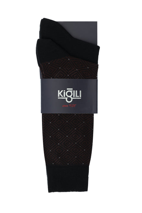 Black 2-Pack Patterned Cotton Socks Set