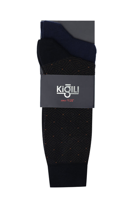 Medium Navy Blue 2-Pack Patterned Cotton Socks Set