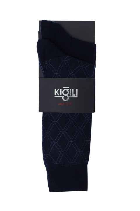 Medium Navy Blue 2-Pack Patterned Cotton Socks Set