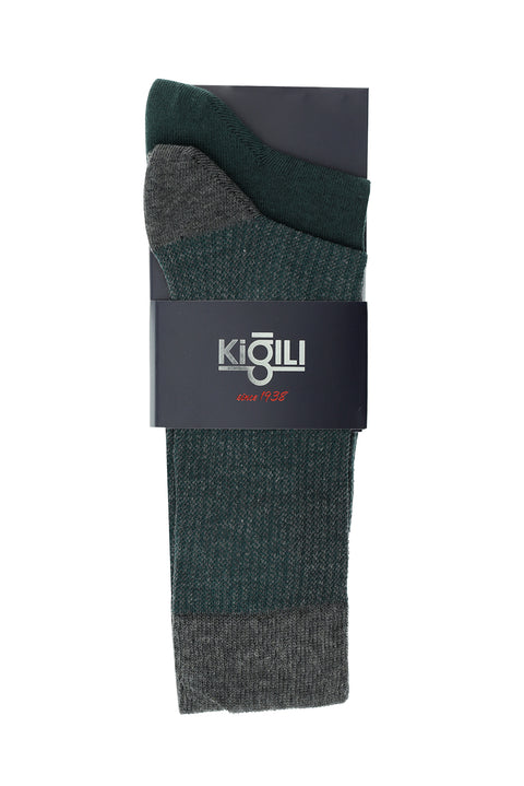 Olive Green 2-Pack Patterned Cotton Socks