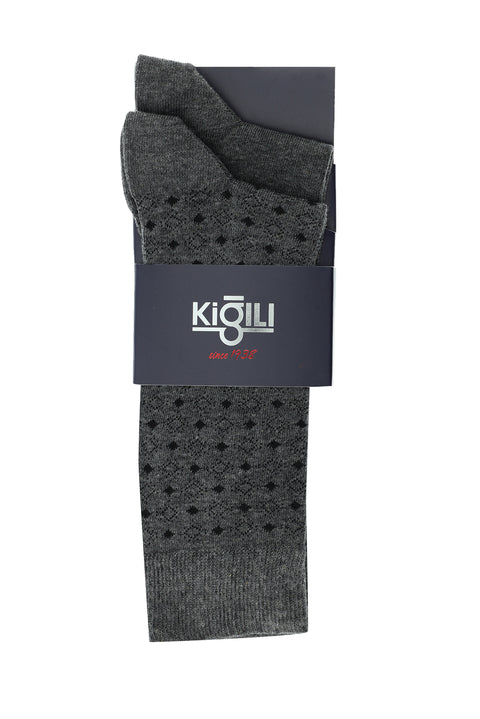 Medium Smoke Melange 2-Pack Patterned Cotton Socks
