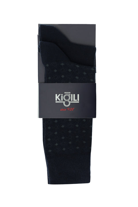 Dark Navy Blue 2-Pack Patterned Cotton Socks Set