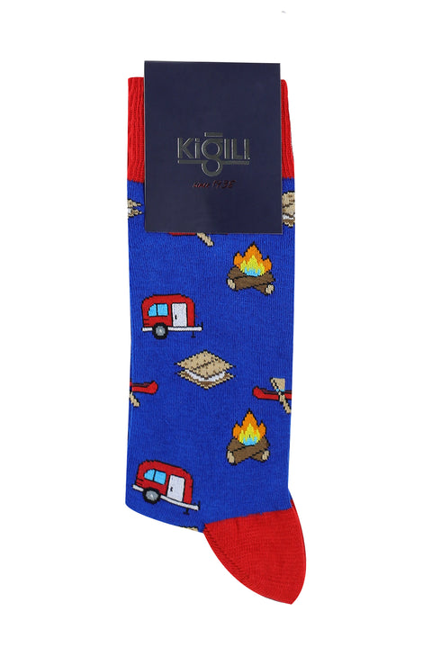 Blue Single Patterned Cotton Socks