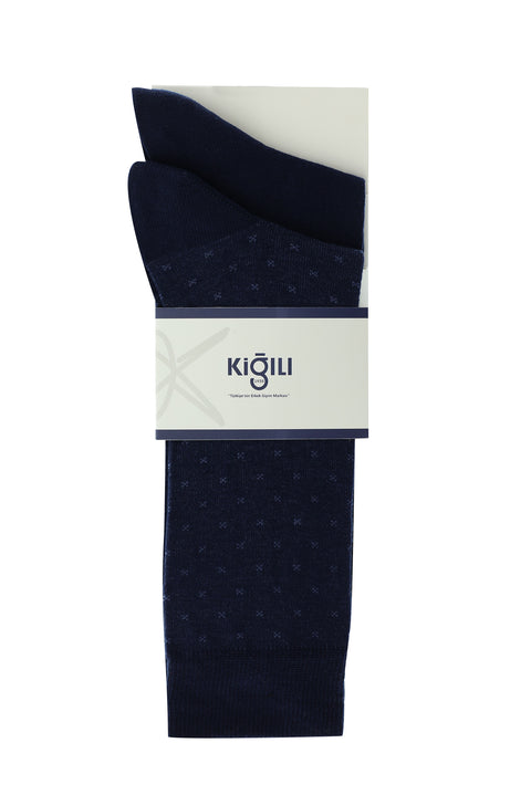 Navy Blue 2-Pack Patterned Cotton Socks Set