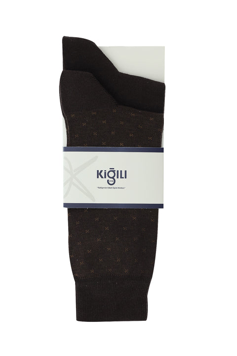 Medium Brown 2-Pack Patterned Cotton Socks Set