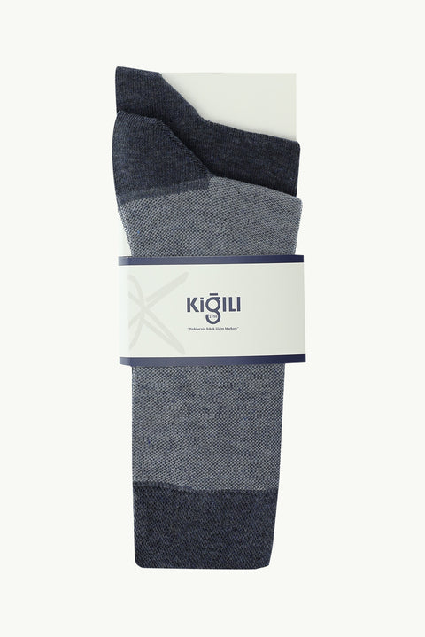 Medium Navy Melange 2-Pack Patterned Cotton Sock Set