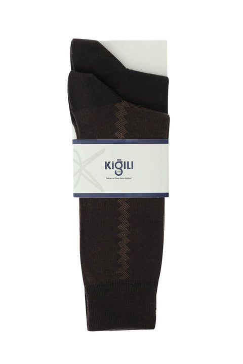 Medium Brown 2-Pack Patterned Cotton Socks Set