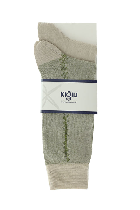 Medium Beige 2-Pack Patterned Cotton Socks Set