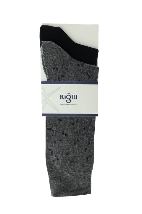 Medium Smoke Melange 2-Pack Patterned Cotton Socks