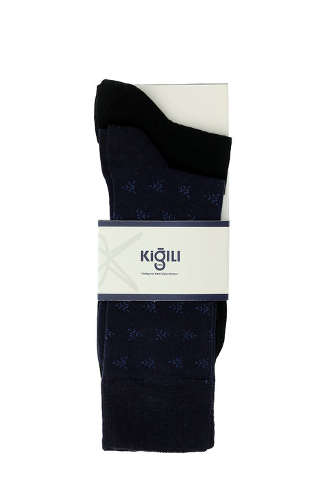 Navy Blue 2-Pack Cotton Patterned Socks