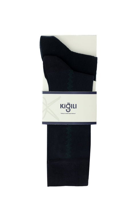 Medium Navy Blue 2-Pack Cotton Patterned Socks