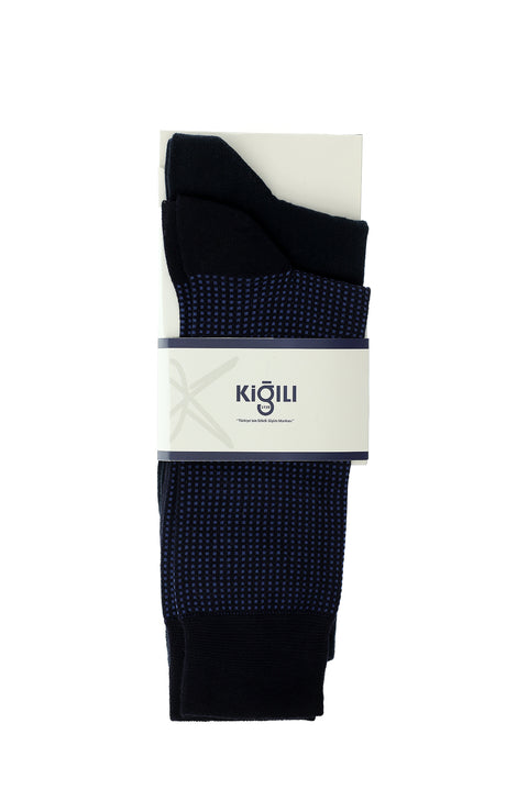 Medium Navy Blue 2-Pack Cotton Patterned Socks