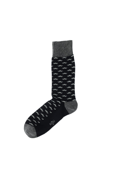 Navy Blue Single Mustache Pattern Cotton Seamless Socks