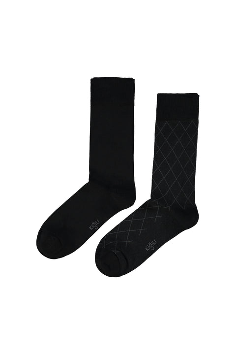 Black 2-Pack Cotton Lycra Stretch Patterned Sock Set