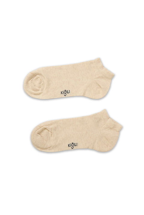 Medium Beige 2-Pack Plain Cotton Sports Socks Set