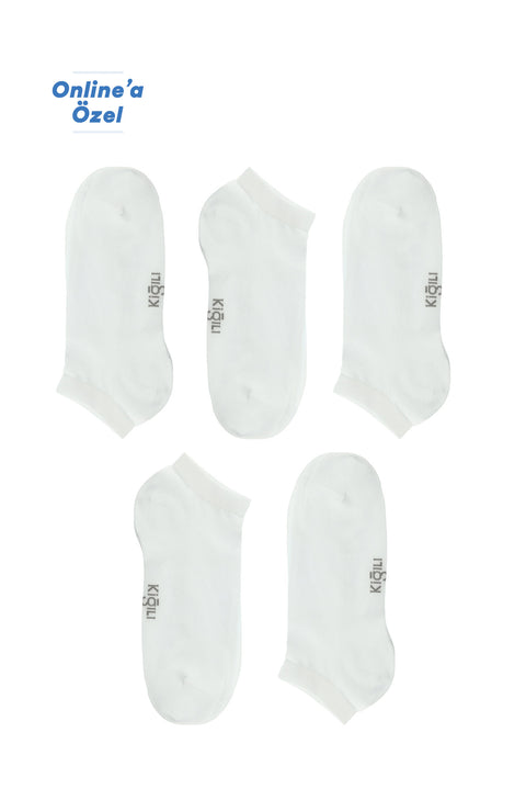 White 5-Pack Plain Cotton Sports Socks Set