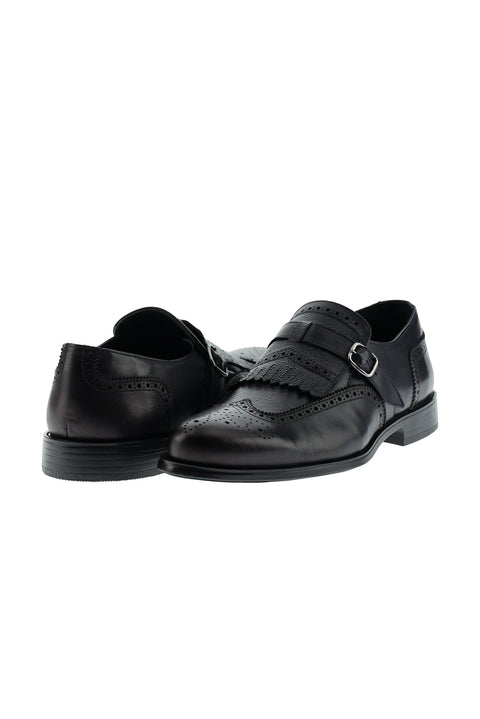 Dark Navy Classic Buckle Leather Shoes