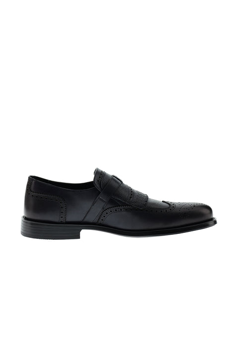 Dark Navy Classic Buckle Leather Shoes
