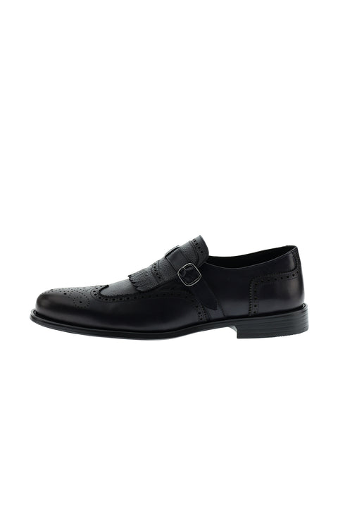 Dark Navy Classic Buckle Leather Shoes