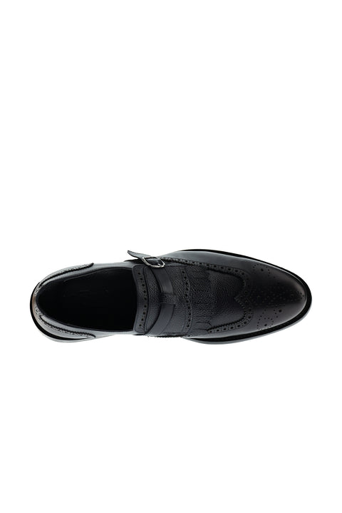 Dark Navy Classic Buckle Leather Shoes