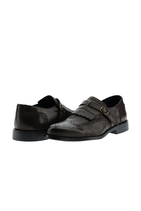 Dark Brown Classic Buckle Leather Shoes