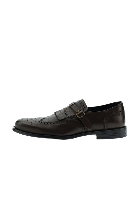 Dark Brown Classic Buckle Leather Shoes