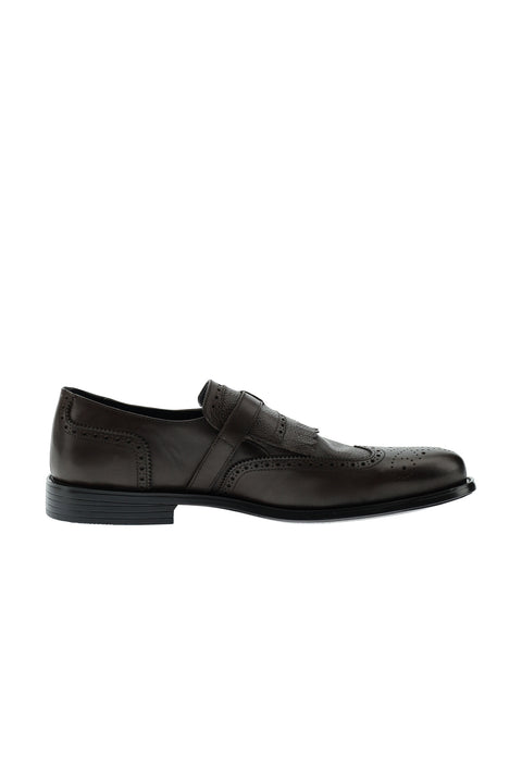 Dark Brown Classic Buckle Leather Shoes
