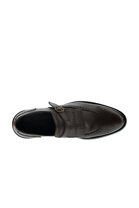 Dark Brown Classic Buckle Leather Shoes