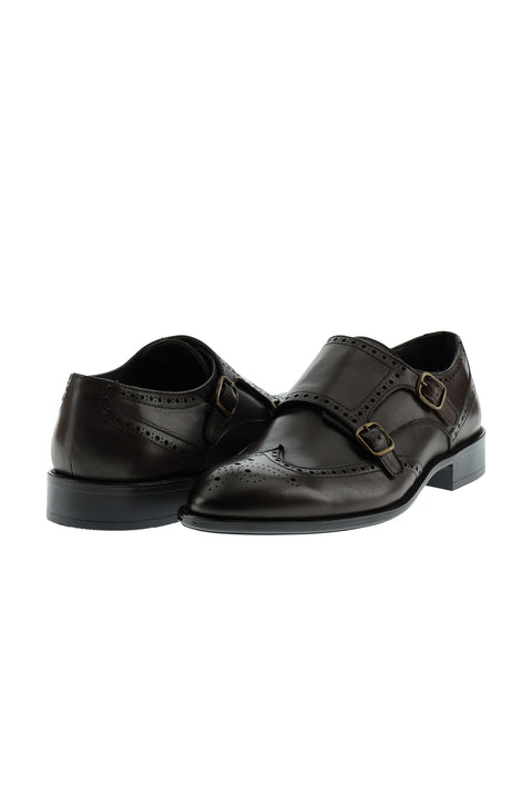 Dark Brown Classic Buckle Leather Shoes