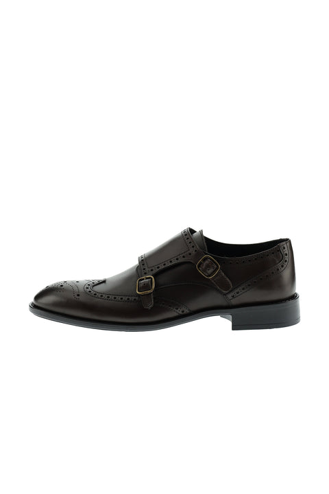 Dark Brown Classic Buckle Leather Shoes