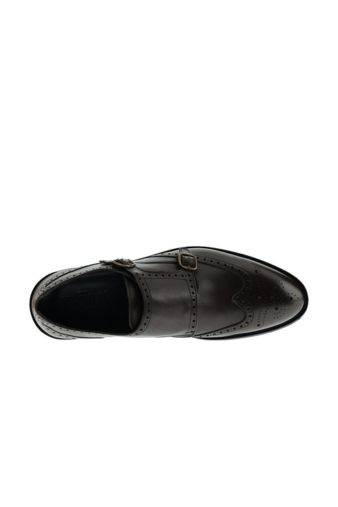 Dark Brown Classic Buckle Leather Shoes