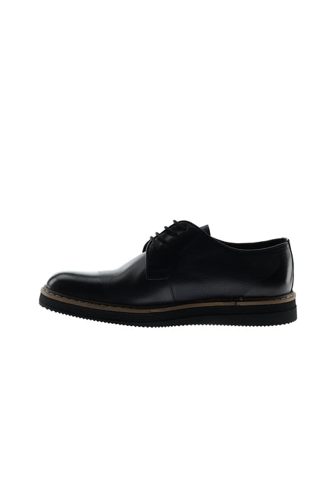 Mid-Navy Blue Lace-Up Casual Leather Shoes