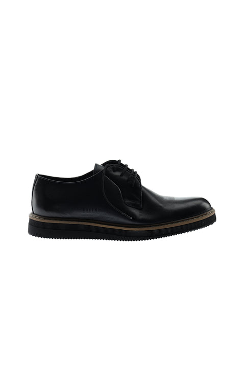 Mid-Navy Blue Lace-Up Casual Leather Shoes