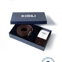 Dark Brown Lycra Stretch Sports Knit Belt & 2-Pack Bamboo Socks Gift Box Set