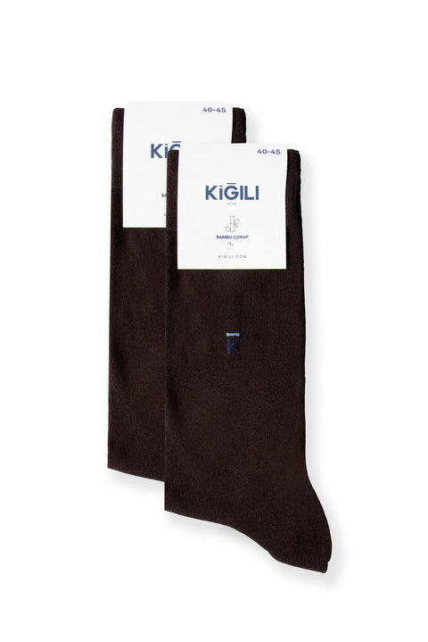 Dark Brown Lycra Stretch Sports Knit Belt & 2-Pack Bamboo Socks Gift Box Set