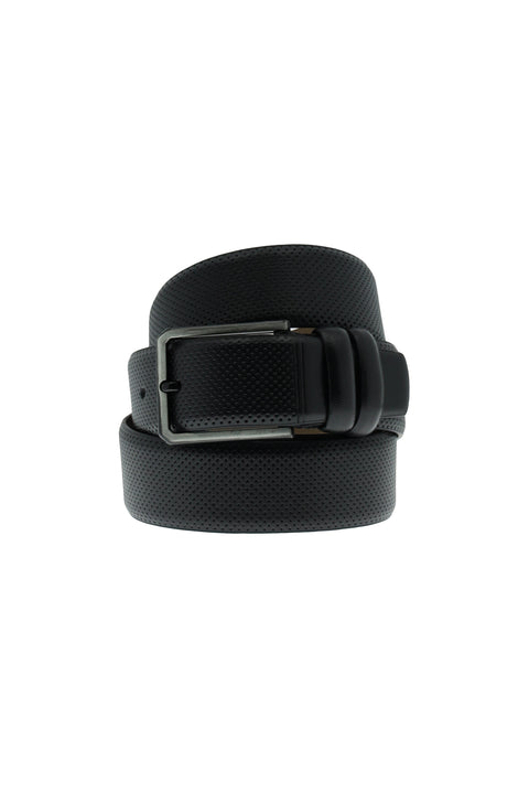 Black Classic Patterned Leather Belt