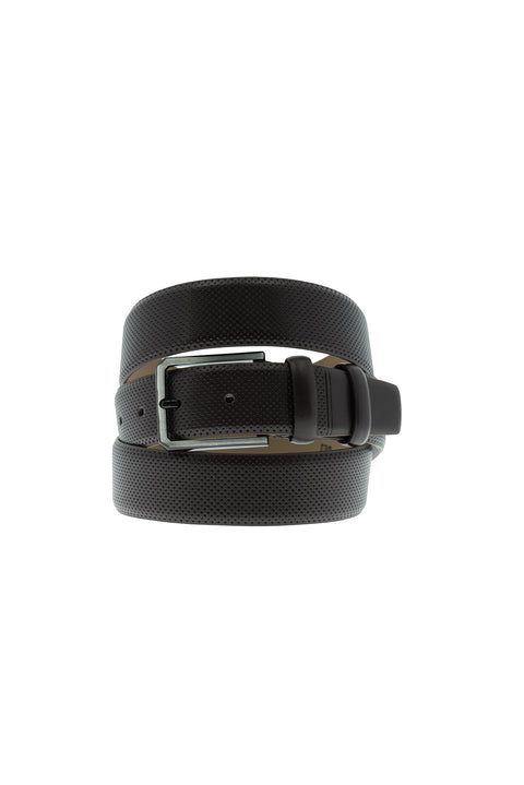Dark Brown Classic Patterned Leather Belt