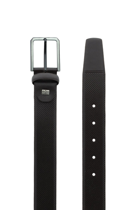 Dark Brown Classic Patterned Leather Belt