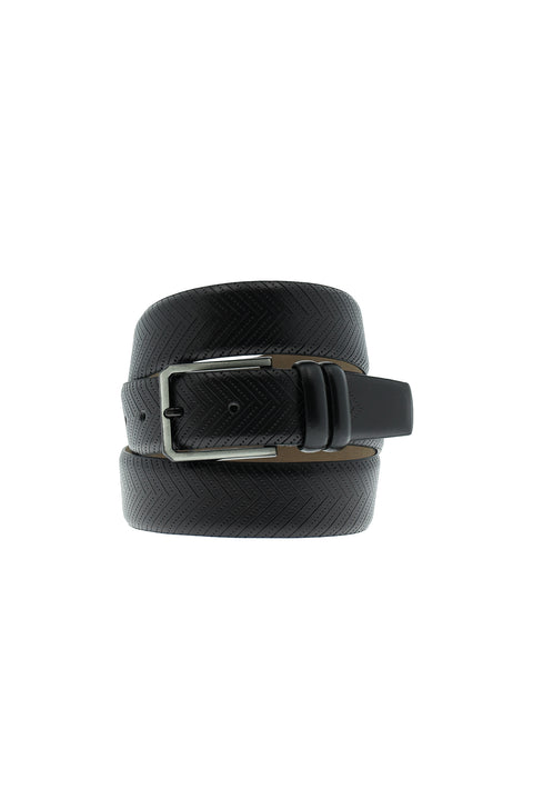 Black Classic Patterned Leather Belt