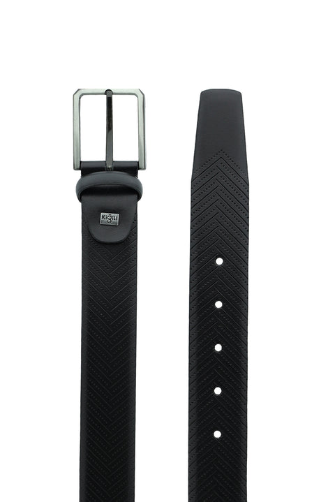 Black Classic Patterned Leather Belt