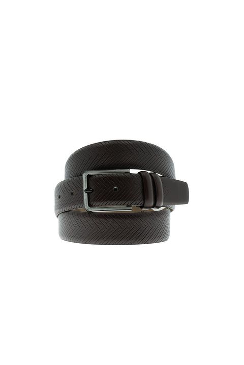 Dark Brown Classic Patterned Leather Belt