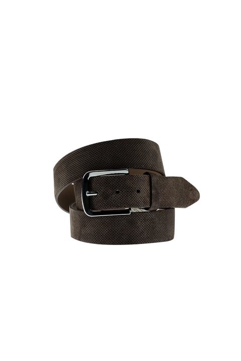 Dark Brown Suede Belt with Sporty Pattern