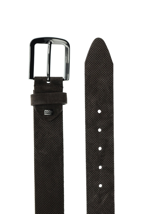 Dark Brown Suede Belt with Sporty Pattern