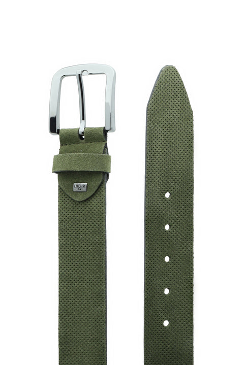 Medium Khaki Sport Patterned Suede Belt