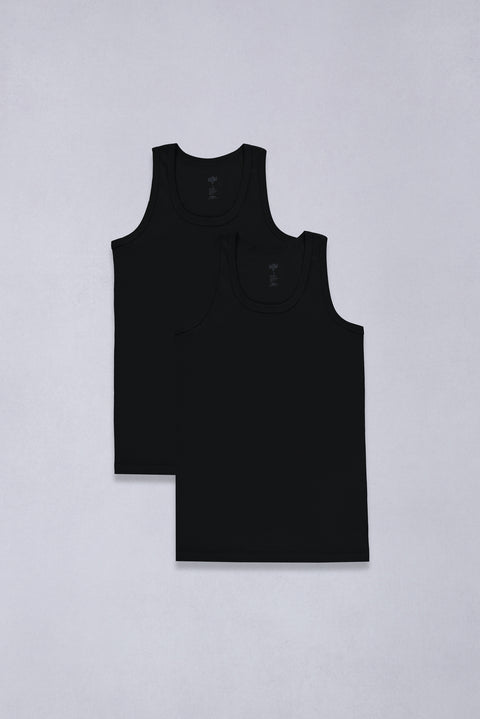 Black 2-Piece Cotton Athletic Tank Top Set