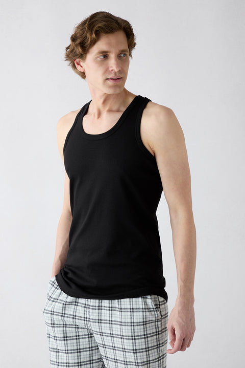 Black 2-Piece Cotton Athletic Tank Top Set