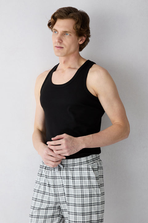 Black 2-Piece Cotton Athletic Tank Top Set