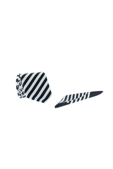 Dark Navy Striped Tie & Pocket Square Set (Piece)